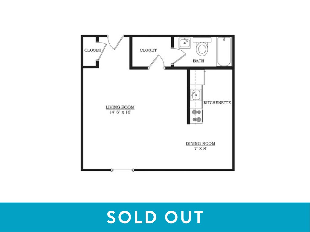 A 3D image of the Studio – Furnished floorplan, a 350 squarefoot, 0 bed / 1 bath unit