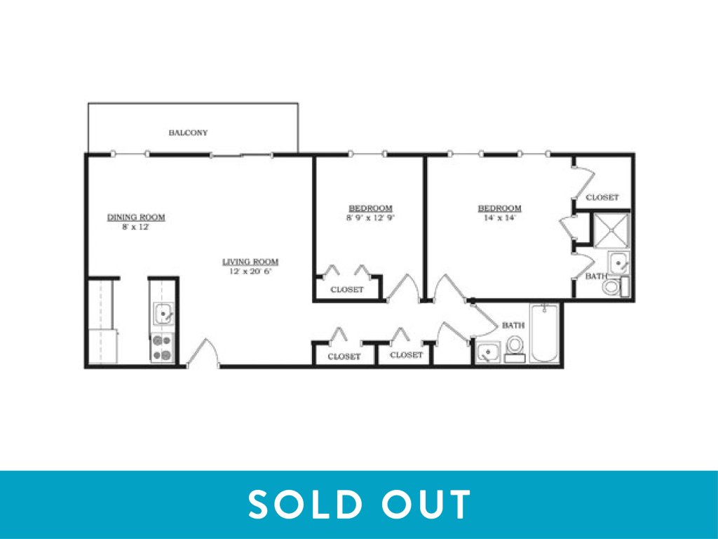 A 3D image of the 2BR/2BA – Furnished floorplan, a 850 squarefoot, 2 bed / 2 bath unit